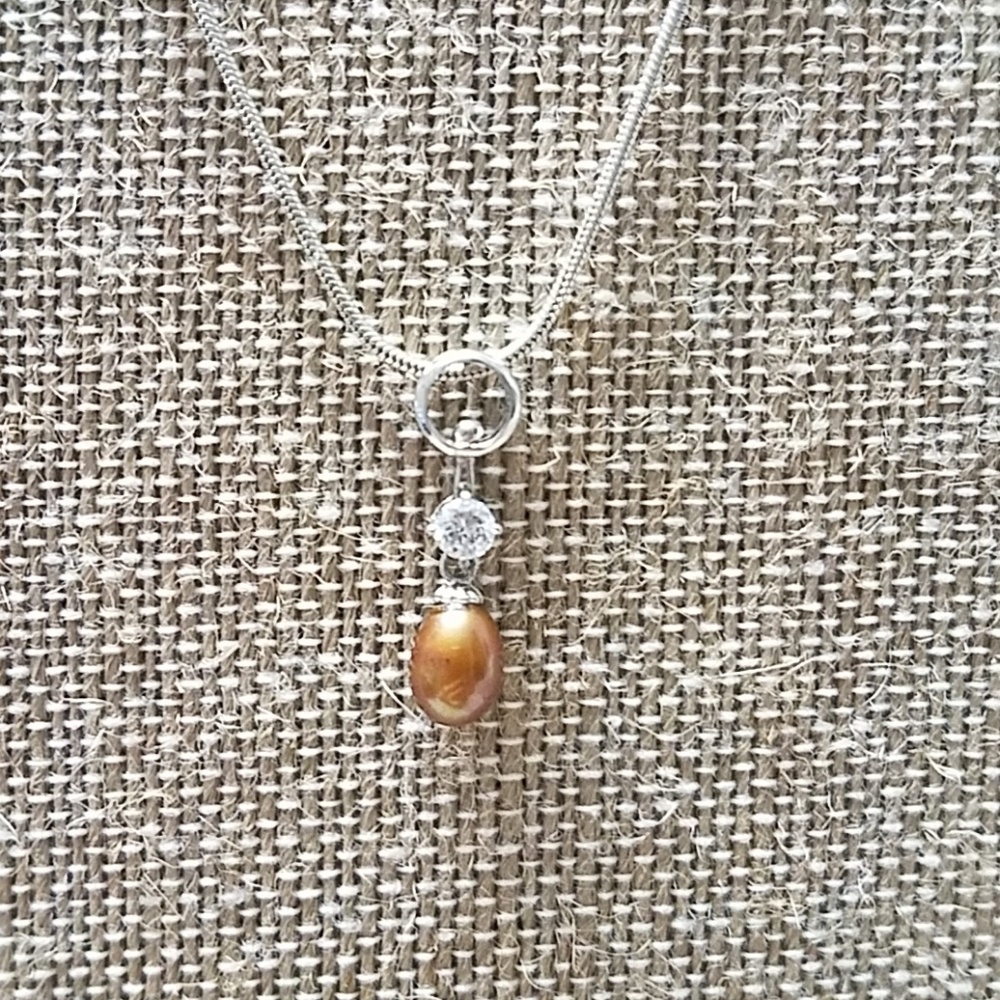 Sterling Silver CZ Oval Pearl Necklace